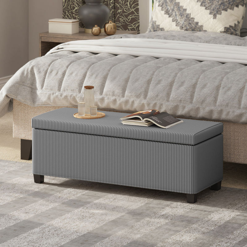 HOMCOM Sitzbank mit Stauraum als Polsterbank in Grau mit Cord-Optik und abnehmbarem Deckel, B/T/H: 112 x 42 x 40 cm - Bild 2