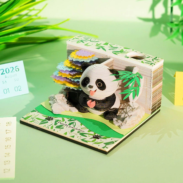 3D-Haftnotizen 2026 mit Panda-Design, bunter Notizblock als Papierskulptur für Schule und Zuhause - Bild 1