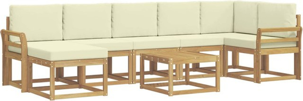 vidaXL Outdoor-Sofagarnitur aus Akazienmassivholz mit 8 Polstern in Weiß und Beige - Bild 1