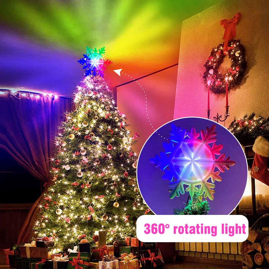 OurWarm LED Weihnachtsbaumspitze mit weißen Schneeflocken und Glitzer in Multicolor, Höhe: 25,0 cm, Breite: 13,0 cm - Bild 4