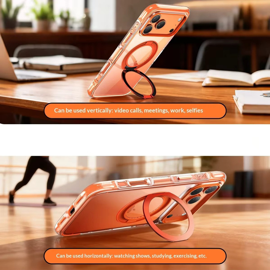 NUCWIN MagSafe Schutzhülle mit Airbag-Stoßschutz und drehbarem Metallständer für iPhone 17 16 15 Pro Max, Transparent/Pink - Bild 3