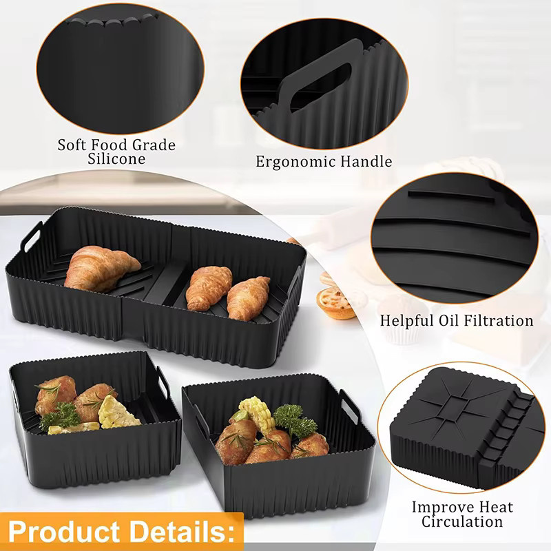 Ninja Silikon-Luftfritteusen-Korb-Einlagen für Ninja Foodi AF500EU, antihaftbeschichtet, Schwarz, Rechteckig - Bild 6