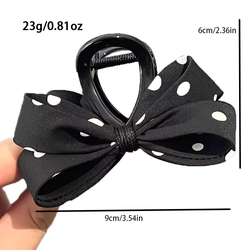 ZYFHTT Haarspange für Damen, schwarz-weiß gepunktet, Schleifenklammer - Bild 2