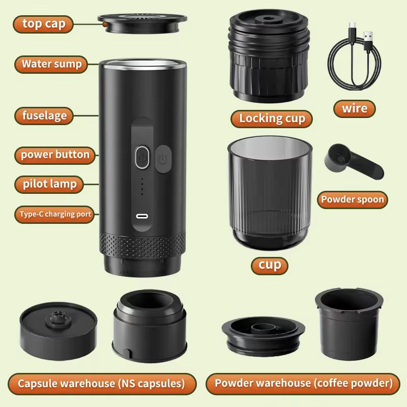 BALASHOV 2-in-1 kabellose elektrische Espressomaschine in Schwarz für Auto, Camping und Reisen zur Verwendung mit Kapseln und Pulver - Bild 5