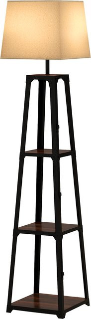 HOMCOM Stehlampe mit 3 Regalen aus Metall und Holz, Stofflampenschirm, Schwarz und Beige, Höhe: 166 cm, Breite: 42 cm - Bild 1