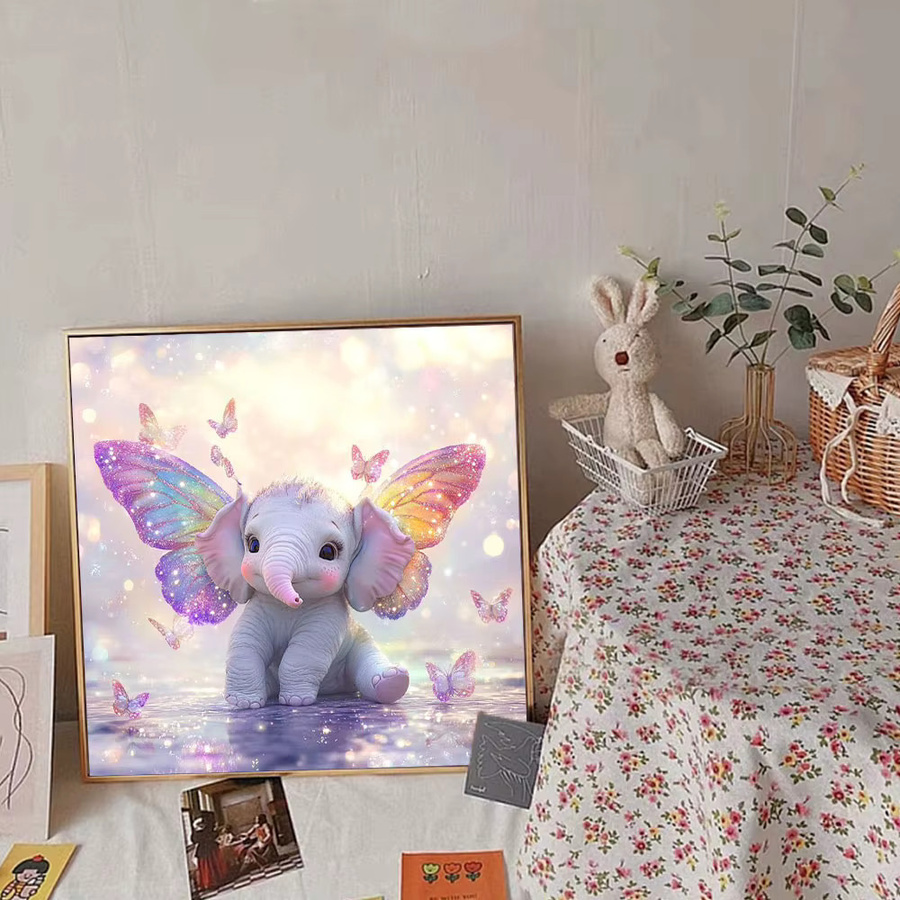 Huacan 5D DIY Diamantmalerei Elefant und Schmetterling als dekoratives Tier-Gemälde in Multicolour, B/H: 20 x 20 cm - Bild 2