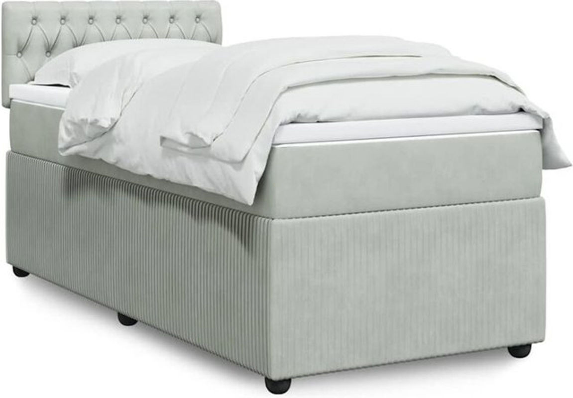 Vidaxl Boxspringbett mit Matratze aus Samt in Grau und Weiß, B/T/H: 80 x 200 x 100,5 cm - Bild 1