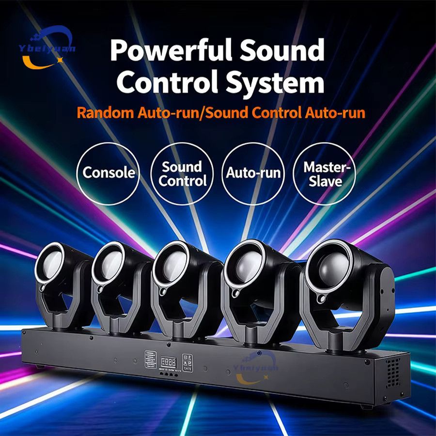 Ybeiyuan 5-Kopf LED Moving Head mit 180W, RGBW Strahl und grünem Laser, DMX512 und Sprachsteuerung für DJ, Disco und Party - Bild 3