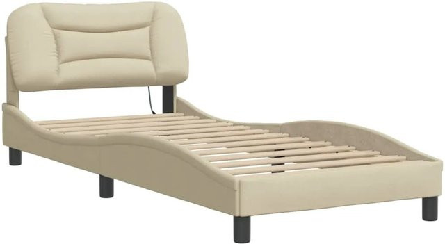 vidaXL Bettgestell Hvar mit LED-Unterbettbeleuchtung und USB-Ladeport, Creme, B/T: 90 x 200 cm - Bild 1