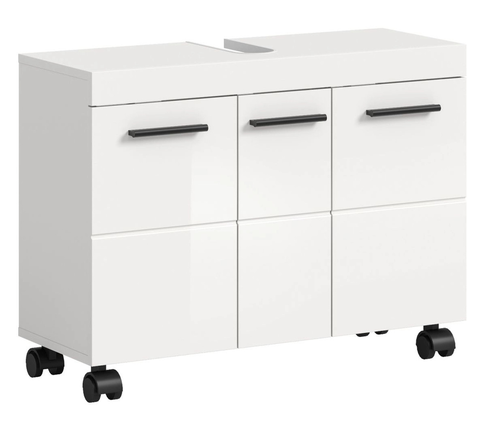 Waschbeckenunterschrank Talerno in Weiß Hochglanz mit Regalfächern und Scharniertüren, Breite: 80 cm - Bild 4