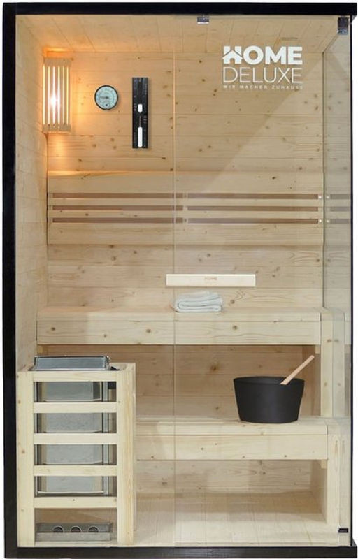 Home Deluxe Traditionelle Ecksauna SHADOW - M aus Massivholz in Natur und Schwarz, B/T/H: 120 x 120 x 190 cm - Bild 1