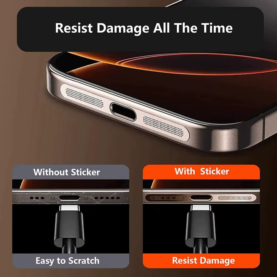 10er Set Metall Lautsprecher Mesh Abdeckung Staubschutz und Reinigungskit für iPhone 17, 17 Pro, 17 Air und 17 Pro Max in Orange inklusive Reinigungsbürste und Pinzette - Bild 2