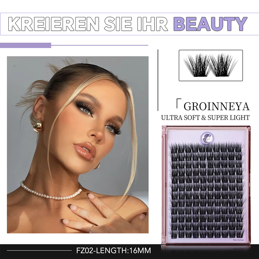 GROINNEYA Wimperncluster, 3D Faux-Nerzwimpern, Volumenwimpern - Bild 6