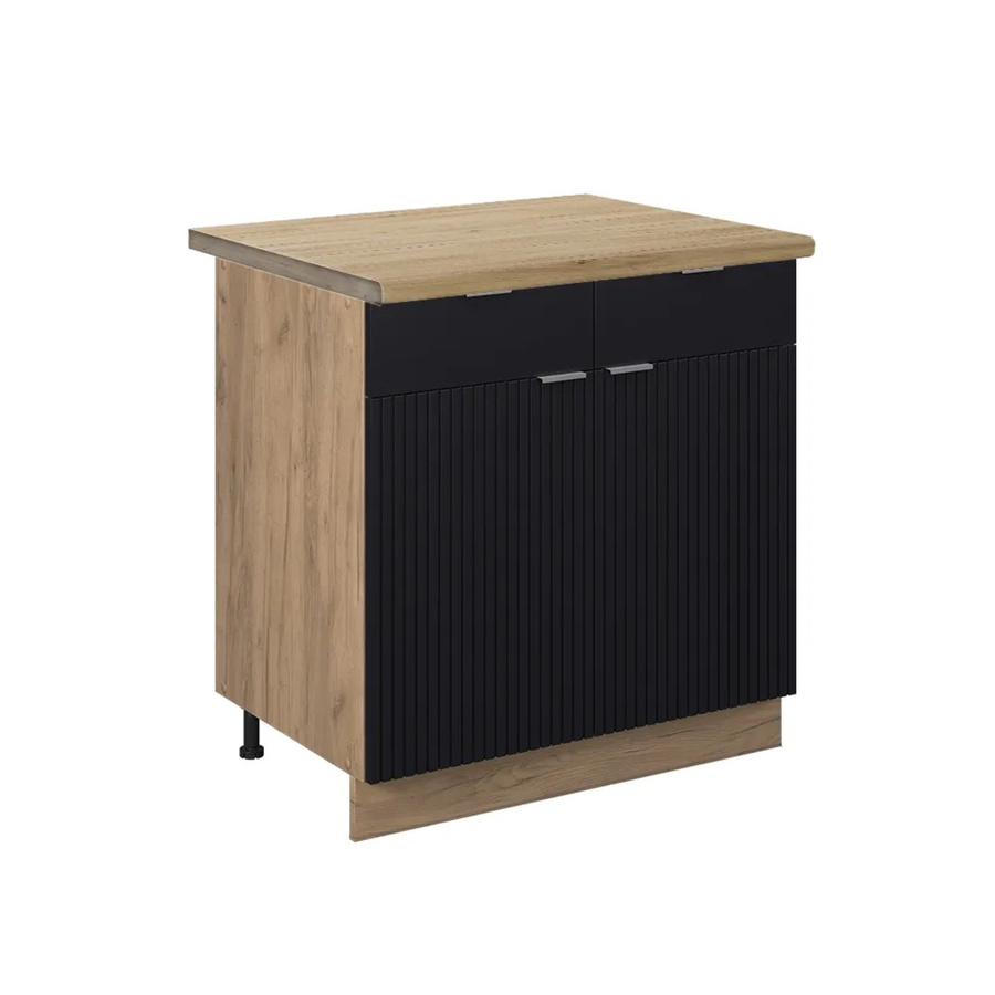 Vicco Küchenunterschrank Fame-Line Schubladenschrank in Schwarz Gestreift und Eiche, Breite: 80 cm, Höhe: 82 cm, Tiefe: 60 cm - Bild 2
