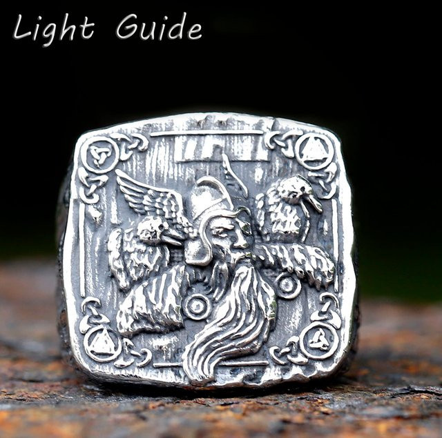 Ring Edelstahl, Silber, Wikinger Odin, Herren - Bild 1