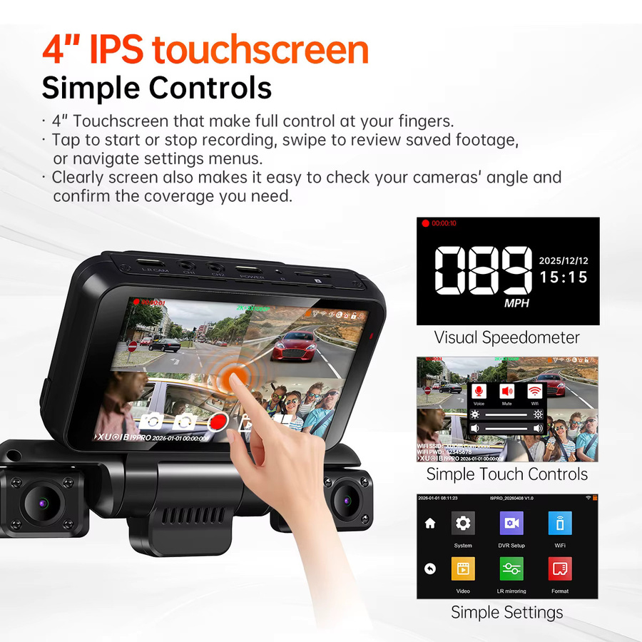 XUOIB i9pro 4CH Dashcam mit 4K UHD, 360° Kamera, 4 Zoll Display, WiFi, GPS und Nachtsicht in Schwarz - Bild 2