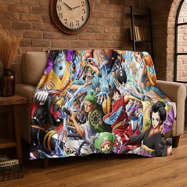 MINISO Anime Zoro One Piece Flanelldecke, weiche und warme Überwurfdecke aus Polyester in Multicolour für Kinder und Erwachsene - Bild 1