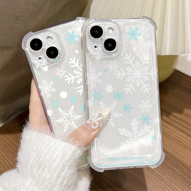 Stoßfeste Silikon Handyhülle mit glitzernden Schneeflocken für Apple iPhone 11 12 13 14 15 16 17 Pro Max, Farbe: Transparent - Bild 1