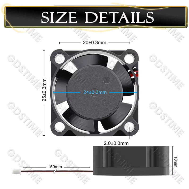 Gdstime 2510 Mini-Kühlerlüfter Schwarz B/T/H: 25 x 25 x 10 mm - Bild 5
