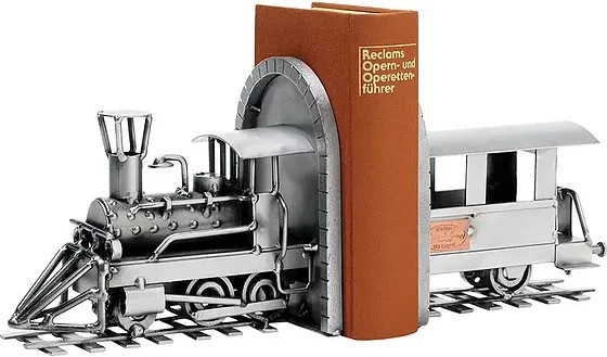 Hinz und Kunst Buchstützen Dampflokomotive aus Metall in Silber im Vintage-Design - Bild 1