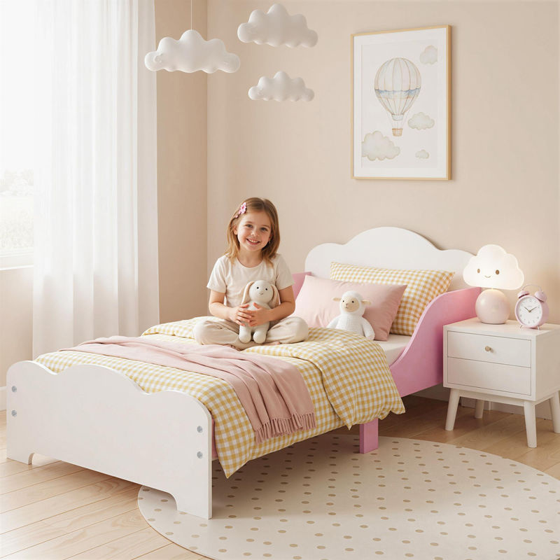 AIYAPLAY Kinderbett mit Rausfallschutz und Lattenrost in Rosa, B/T: 140 x 70 cm - Bild 2