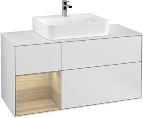 V&B Waschtischunterschrank Finion mit Wandbeleuchtung und offenem Regal links, Weiß lackiert, Breite: 120 cm - Bild 1