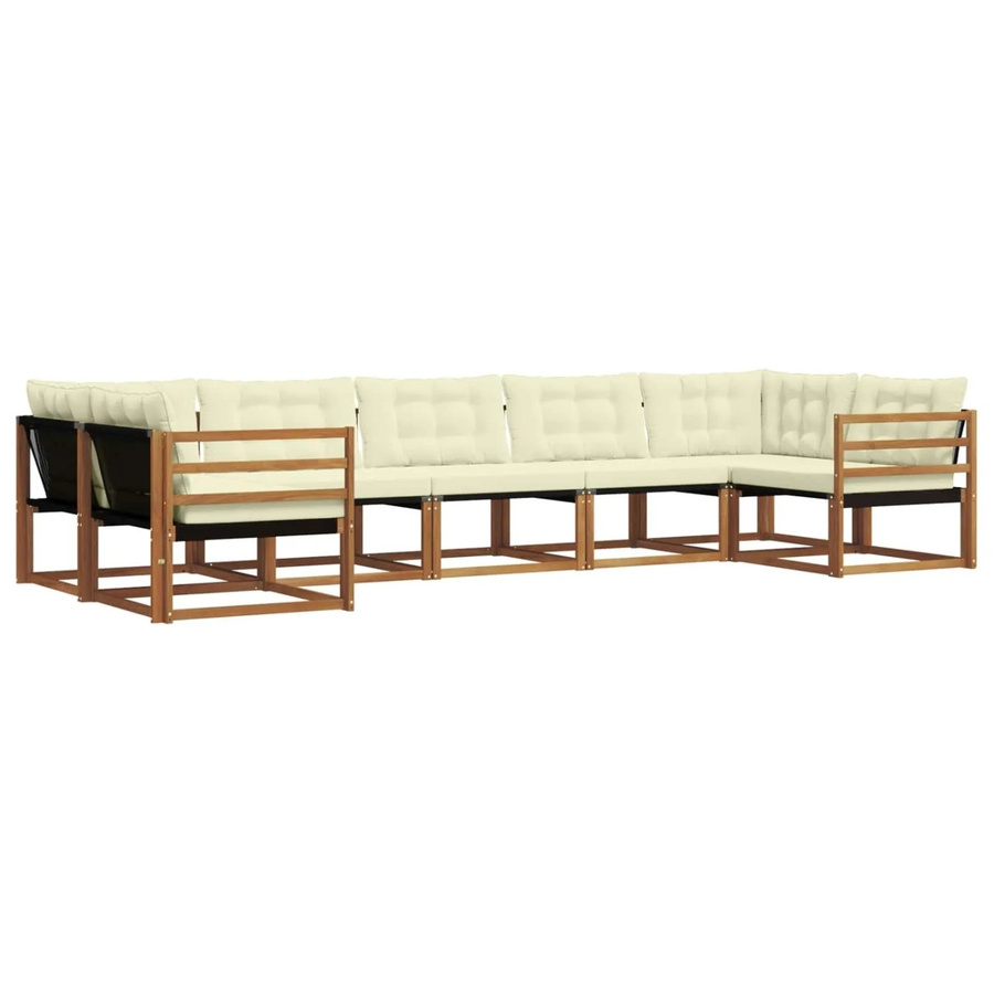 vidaXL Outdoor-Sofagarnitur 7-teilig aus Akazienholz mit Textilene und Kissen, L-Form, Natur und Beige - Bild 2