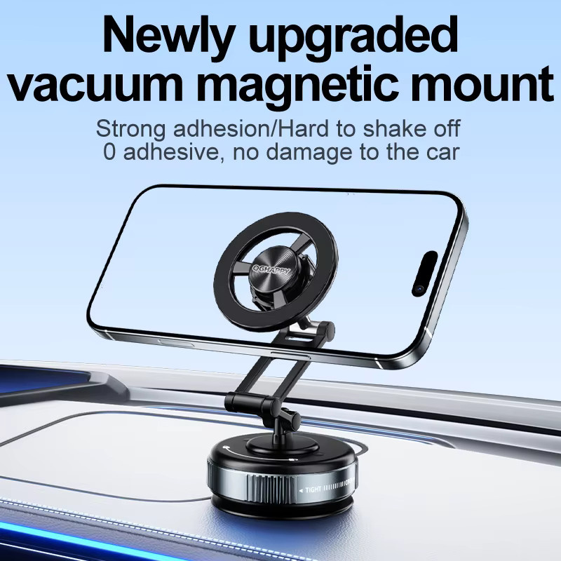 WSSHE MagSafe Autotelefonhalter mit Saugnapf und Vakuum-Magnet, 360 Grad drehbar und faltbar, Schwarz - Bild 2