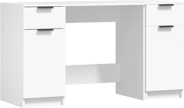 vidaXL Schreibtisch mit Beistellschrank in Weiß aus Holzwerkstoff - Bild 1