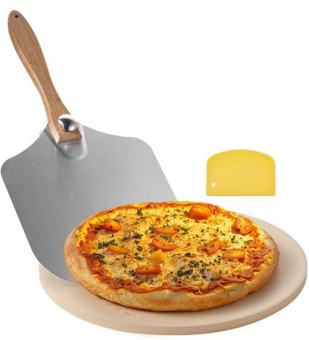 VEVOR Pizzastein aus Cordierit in Grau mit Schaber und Aluminiumschaufel, Durchmesser: 38,1 cm, Dicke: 1,7 cm - Bild 1