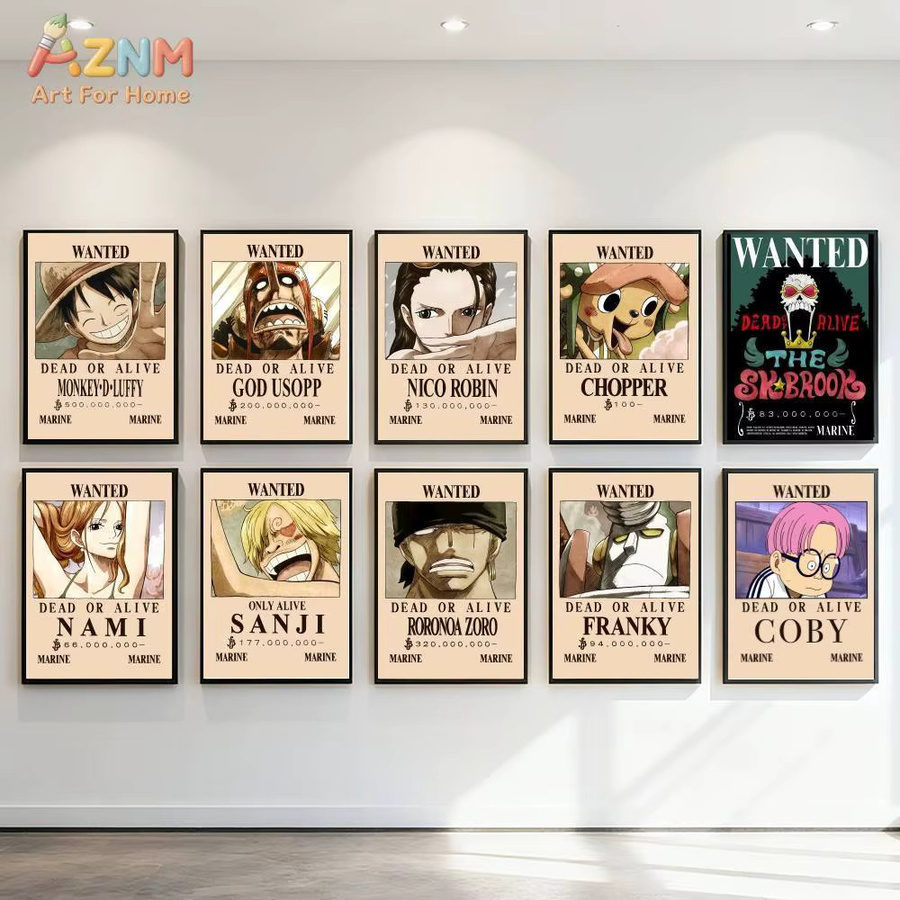 Kayou One Piece Wanted Poster Wandkunstdruck aus Leinwand mit Luffy Nami Robin und Brook in Multicolour im Vintage-Stil - Bild 2
