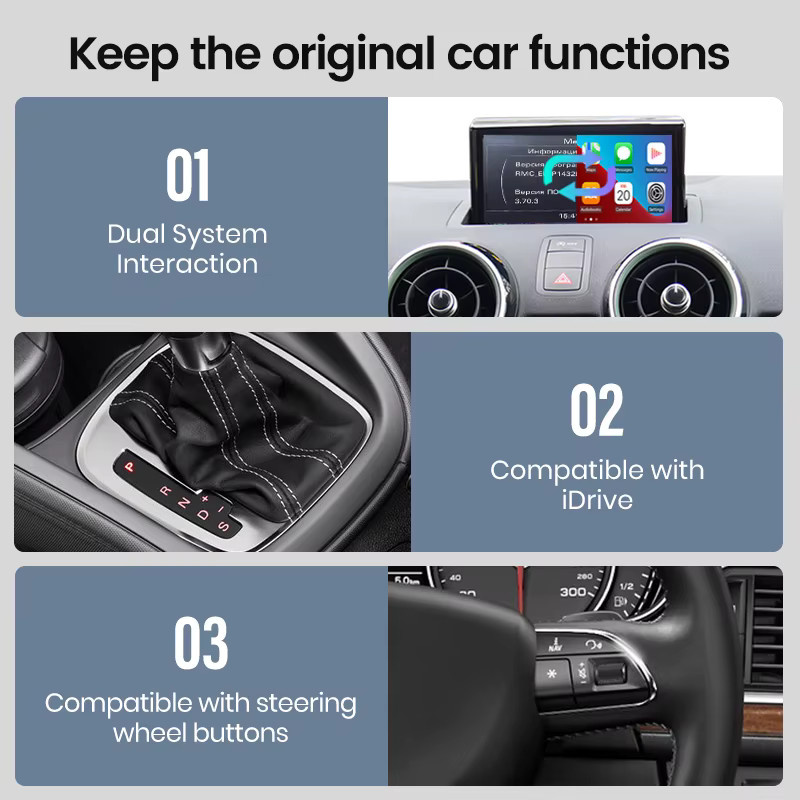 Junsun CarPlay und Android Auto Decoder für Audi A1 und Q3 (2012-2018) mit RMC H+NR System, Bluetooth, AirPlay und MirrorLink in Schwarz - Bild 5