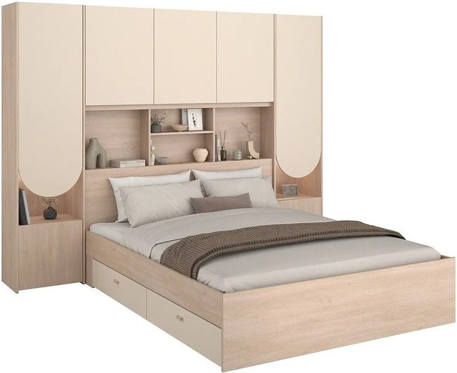 Bettrahmen Domelito in Beige mit Schubladen im modernen Design, B/T/H: 160 x 200 x 243 cm - Bild 1
