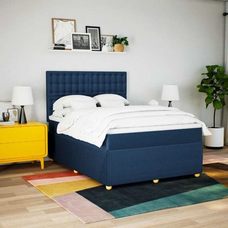 vidaxl Boxspringbett mit Matratze in Blau und Weiß aus Stoff und Holzwerkstoff B/T/H: 160 x 200 cm - Bild 1