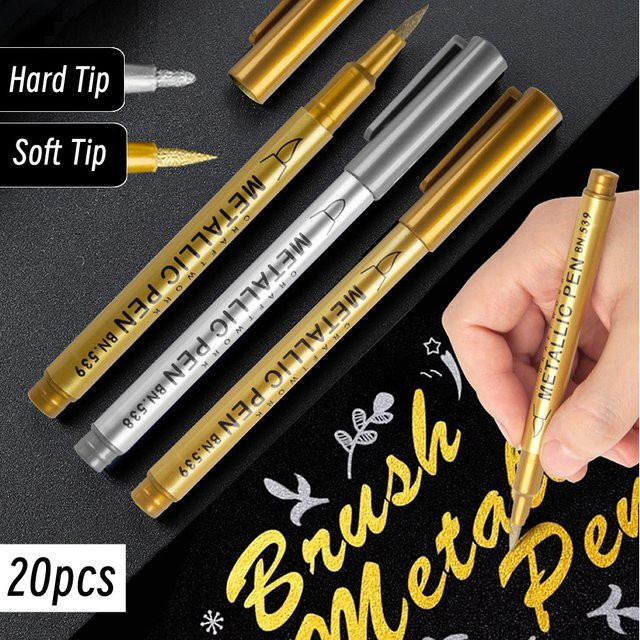 LOLEDE Metallic Pinsel Marker Set mit 20 Stück in Gold und Silber für Manga, Handwerk und Scrapbooking - Bild 1