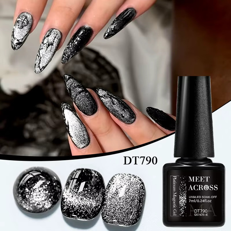 MEET ACROSS Magnetischer Gel Nagellack Platin, 7 ml, Glänzend - Bild 3