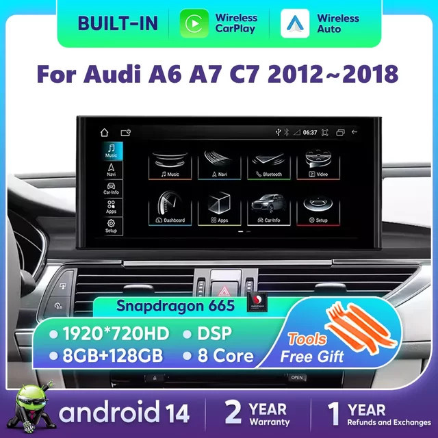 Nunoo Android 14 Autoradio für Audi A6 A7 C7 (2012-2018) mit Wireless CarPlay, GPS und Wi-Fi, Multimedia Stereo Kopfgerät in Schwarz - Bild 1