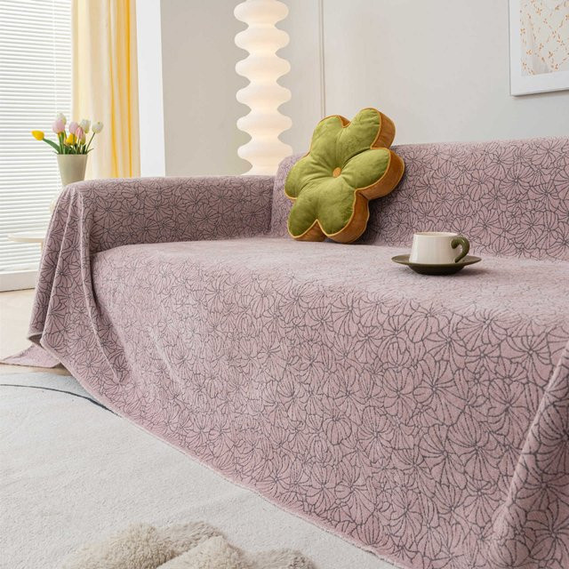 Wasserdichter und katzenkratzfester Sofaüberwurf aus Chenille in Pink, B/B: 180 x 420 cm - Bild 1