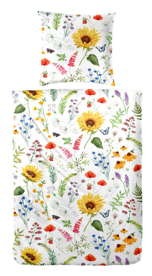 Primera Renforce Bettwäsche Bienenretter Wiesenblumen aus Baumwolle, Multicolour, B/H: 135 x 200 cm mit Kissenbezug 80 x 80 cm - Bild 1