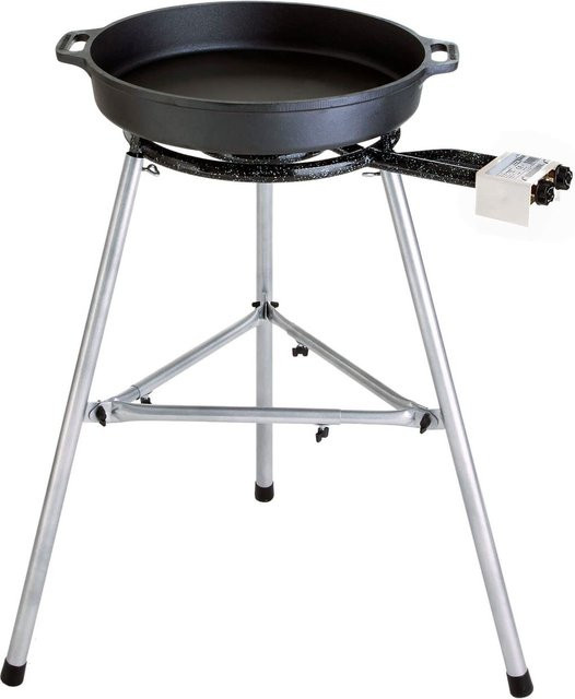 PaellaWorld International Paella Set 3-teilig mit 60 cm Pfanne, 2-Ring-Gasbrenner 11,4 kW und Zubehör in Schwarz und Silber - Bild 1