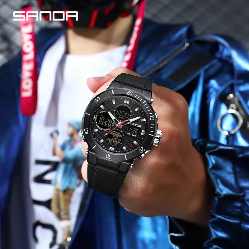 SANDA Armbanduhr, Chronograph, Quarz, Schwarz, Herren - Bild 4