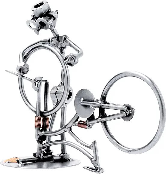 Hinz & Kunst Schraubenmännchen Fahrradmechaniker mit Fahrrad aus Metall in Silber - Bild 1