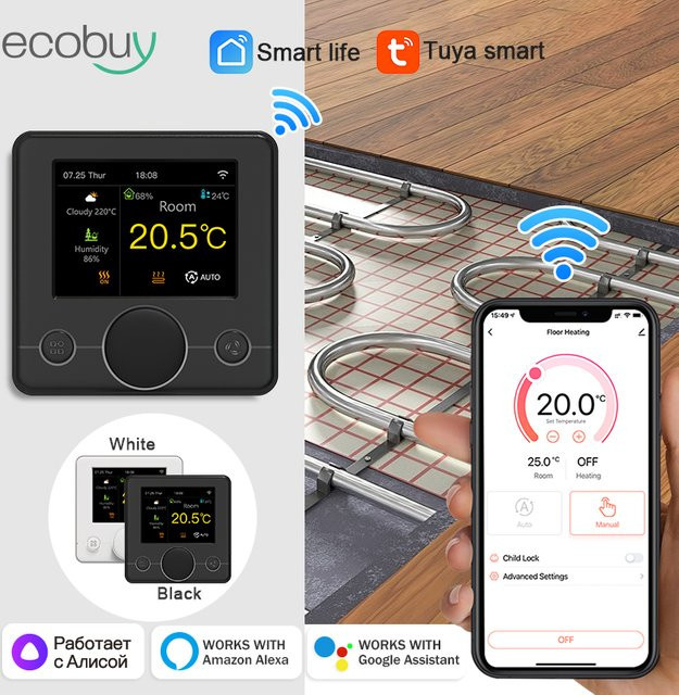 Tuya Smart Home Wifi Thermostat für Bodenheizung und Gasheizung in Weiß mit App-Steuerung und Alexa sowie Google Assistent Integration - Bild 1