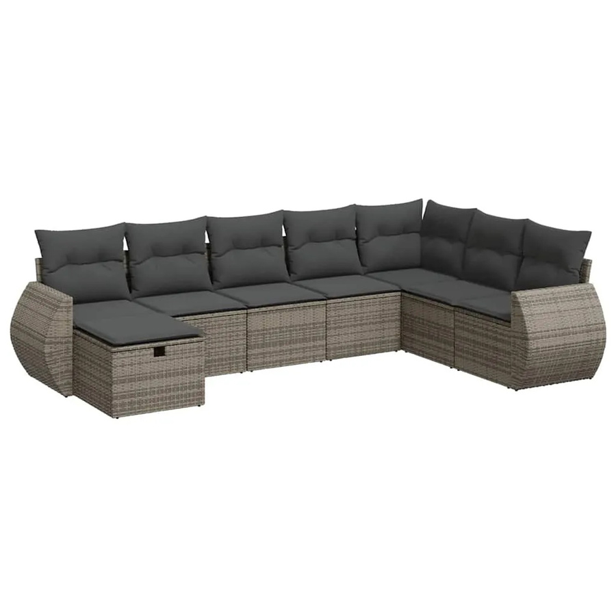 vidaXL 8-tlg. Garten-Sofagarnitur aus Poly-Rattan in Grau mit Kissen und Ottoman in L-Form - Bild 2