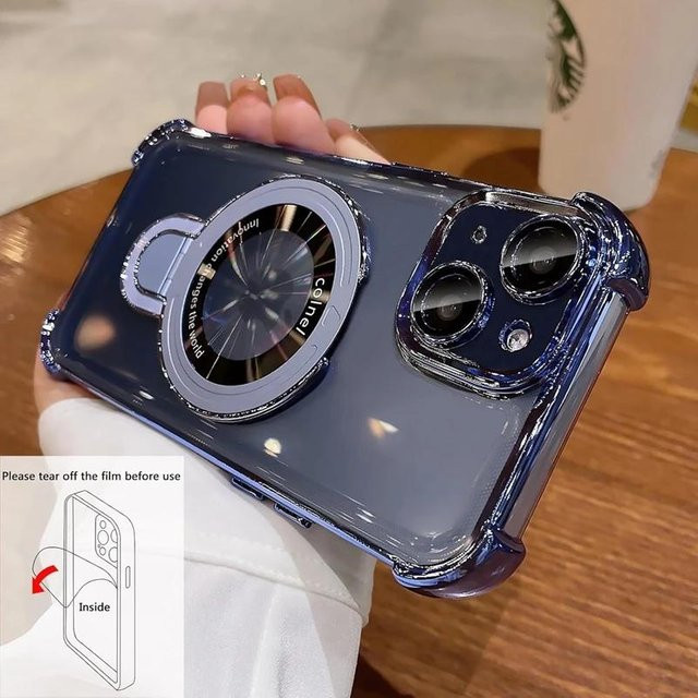 BEXFLOVE Stoßfeste iPhone Hülle mit magnetischem Ringständer und MagSafe Kompatibilität in Transparent oder Blau - Bild 1