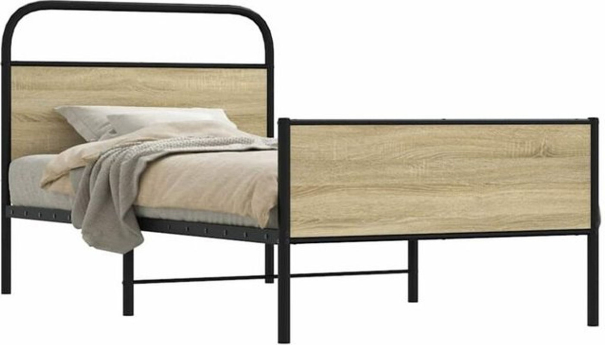 Vidaxl Metallbett im Industrial Design aus Holzwerkstoff und Stahl, Braun, B/T/H: 90 x 190 cm - Bild 1