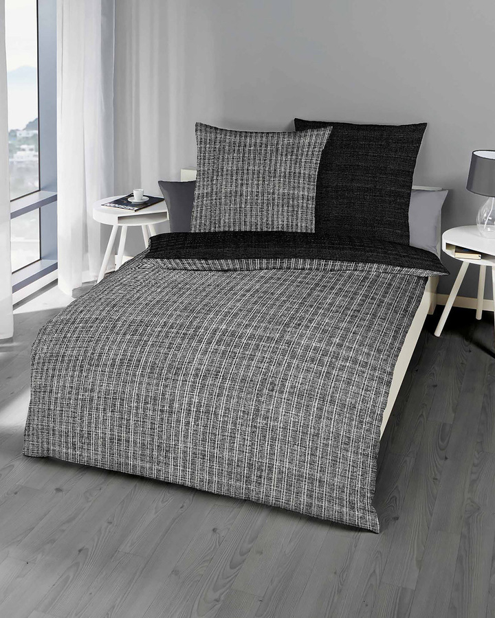 Kaeppel Eternity Combo 326 Bettwäsche aus Mako-Satin in Schwarz und Grau, gestreift, B/H: 155 x 220 cm - Bild 1