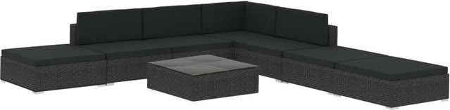 vidaXL 8-tlg Garten-Lounge-Set mit Auflagen aus Poly Rattan in Schwarz Modell 11 - Bild 1