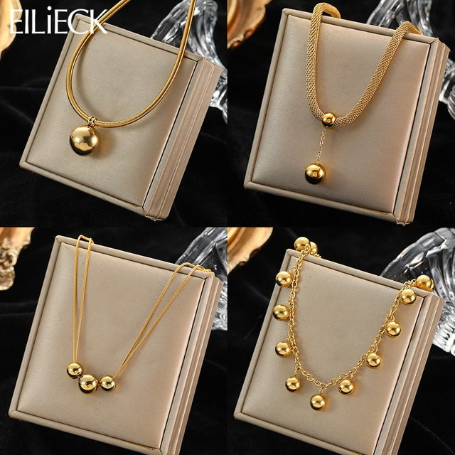 EILIECK Halskette Edelstahl, Gold, Perle, Damen - Bild 1
