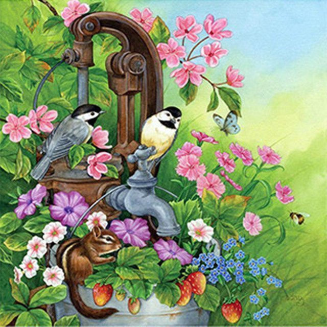 FIYO DIY 5D Diamantmosaik Vogel und Blume in Schwarz, quadratische Diamantmalerei mit floralem Motiv, B/B: 30 x 30 cm - Bild 1